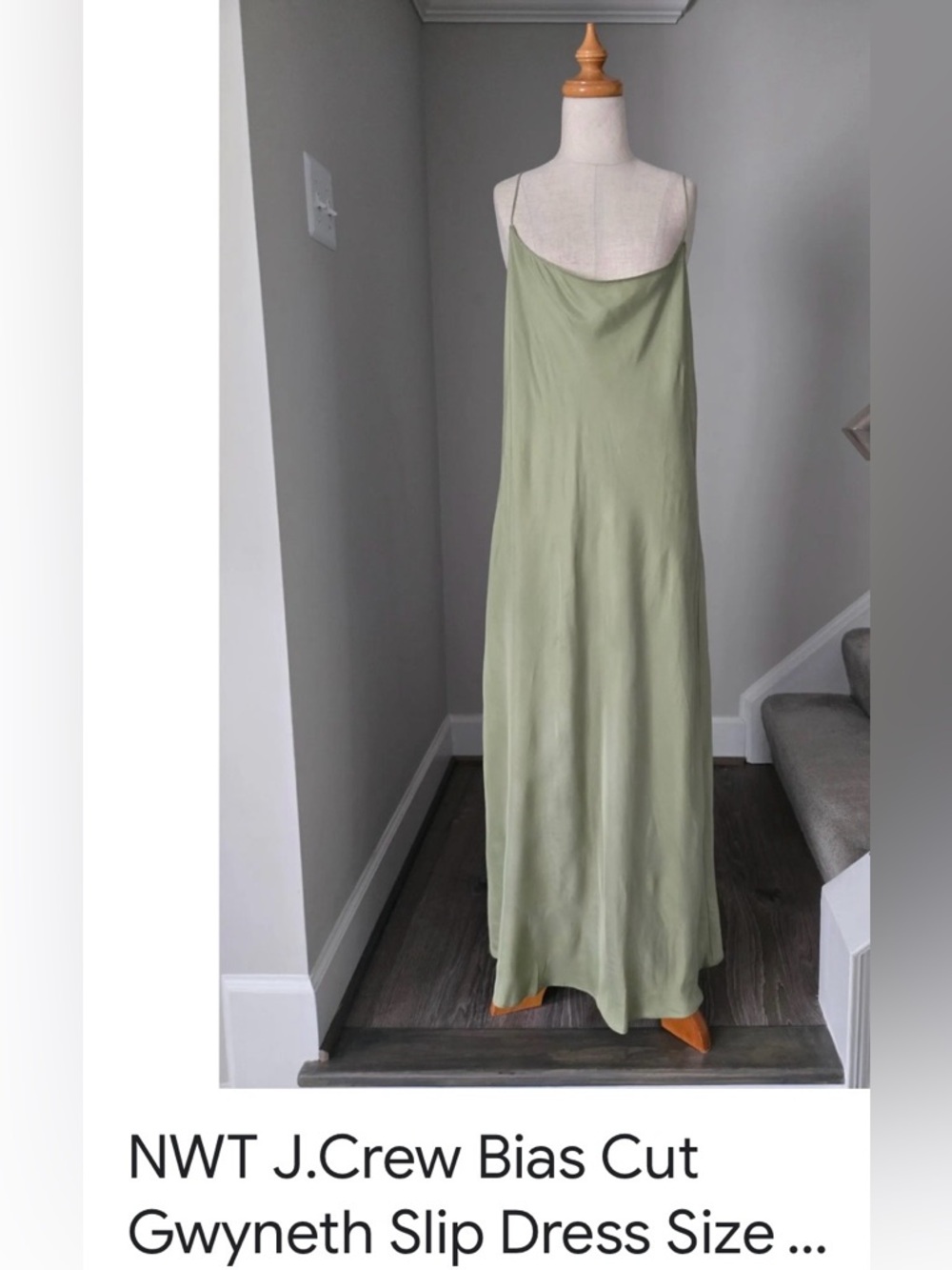J. Crew Sage Green Slip Dress with Spaghetti Straps - Picture 5 of 8